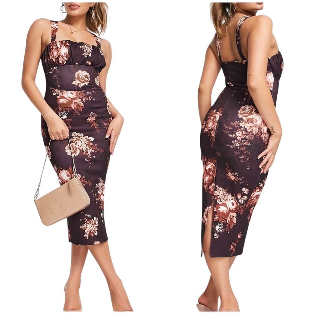 ASOS Floral Corset Pencil Midi Dress Size 10